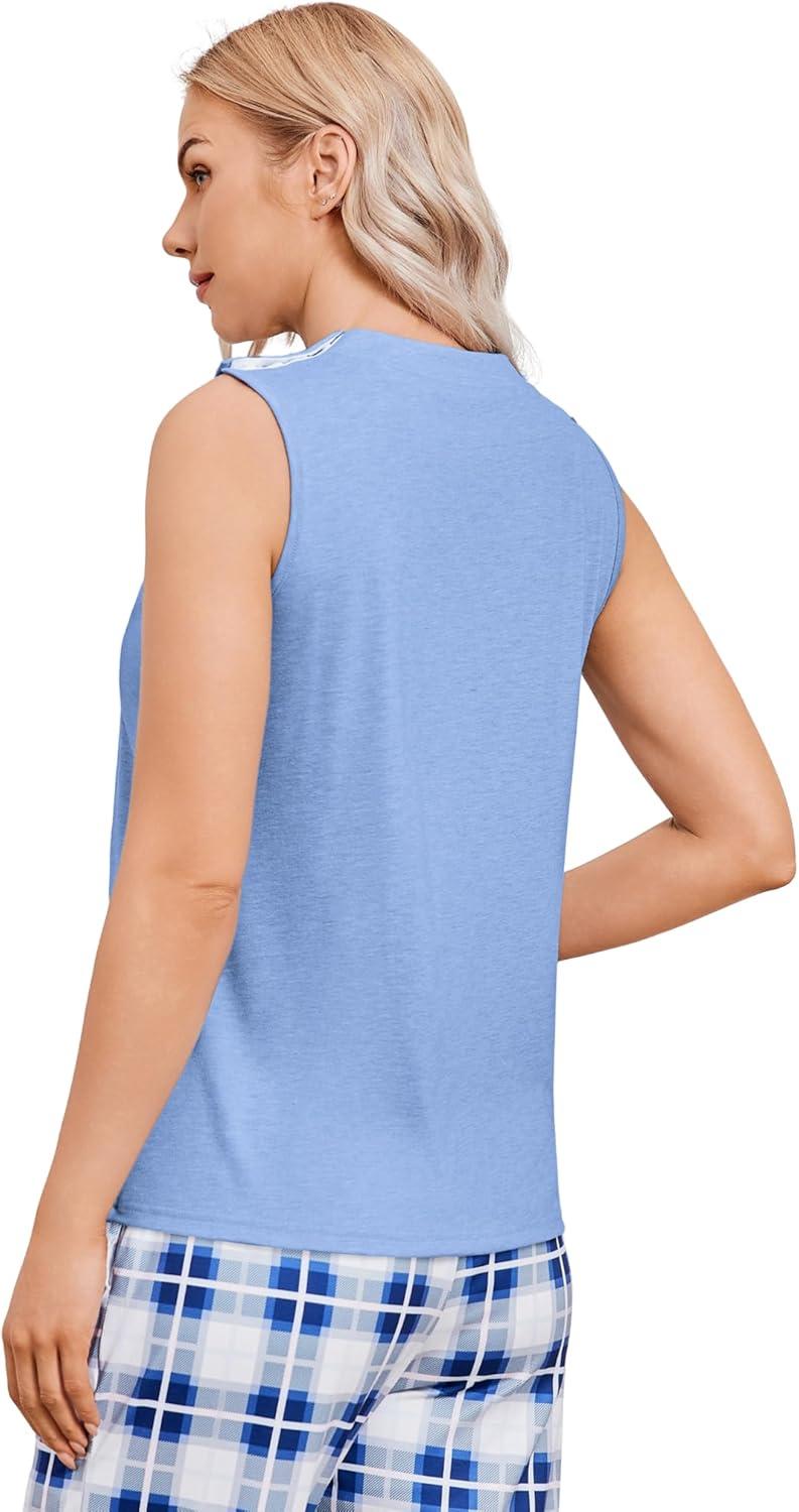 imageDeyeek Womens VNeck Mastectomy Shirts with Drain Pockets Chemo Ports Access Shirts Snap Post Shoulder Surgery Tank TopsLight Blue