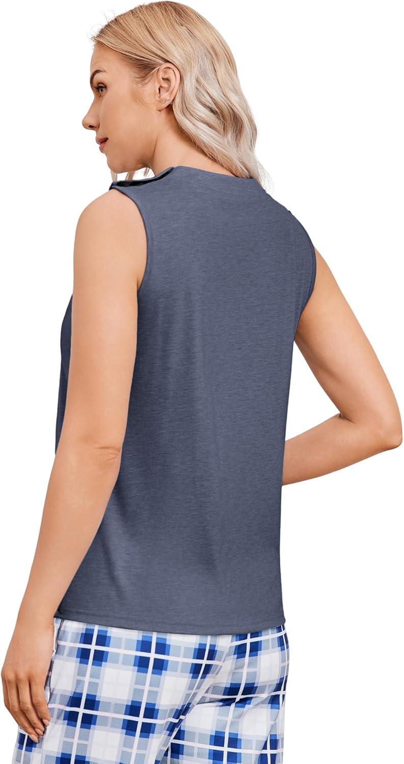 imageDeyeek Womens VNeck Mastectomy Shirts with Drain Pockets Chemo Ports Access Shirts Snap Post Shoulder Surgery Tank TopsNavy Blue