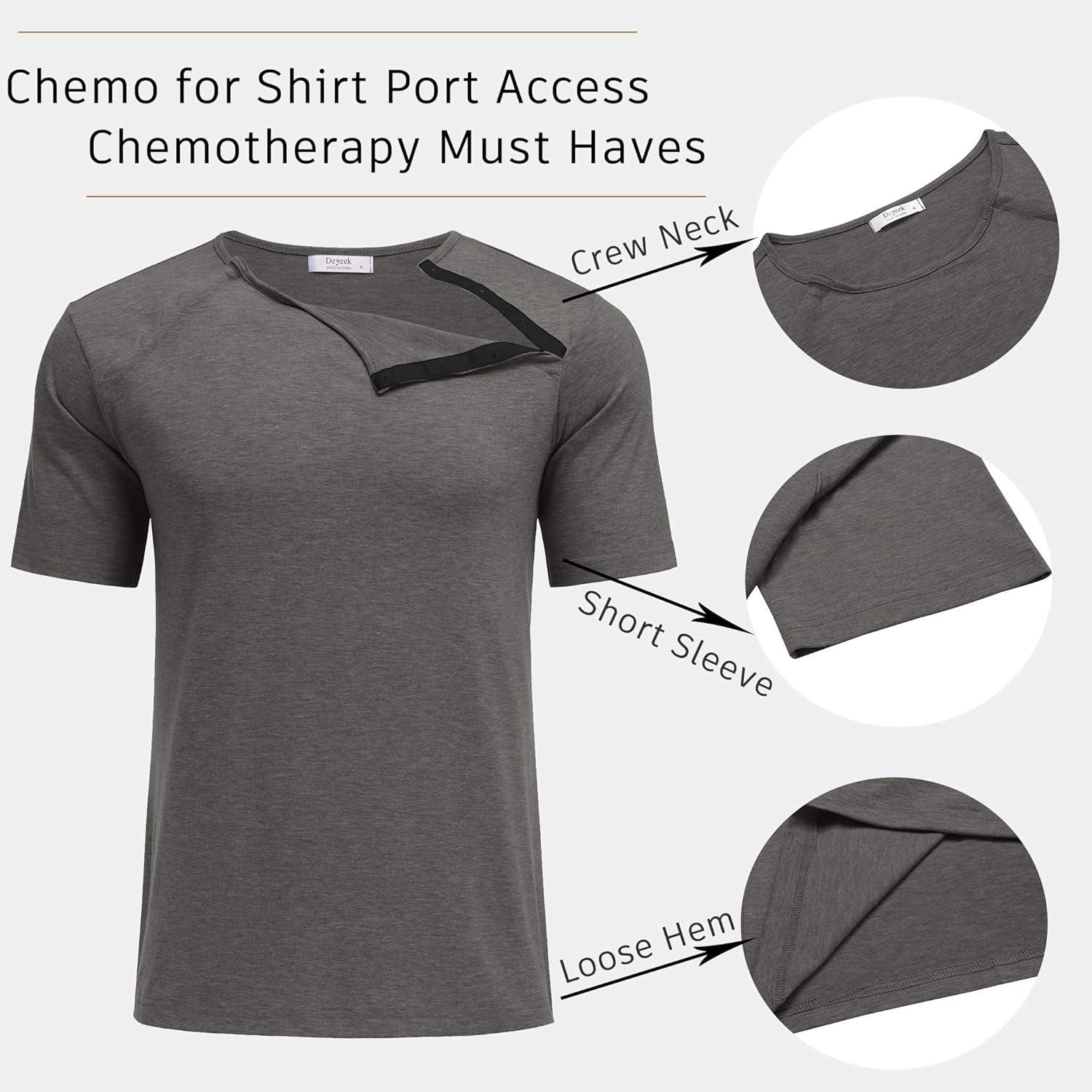 imageDyeek Chemo for Shirt Port Access Chemotherapy Must Haves Tear Away Side Snap Short Sleeve Post Shoulder Surgery ShirtsDark Gray