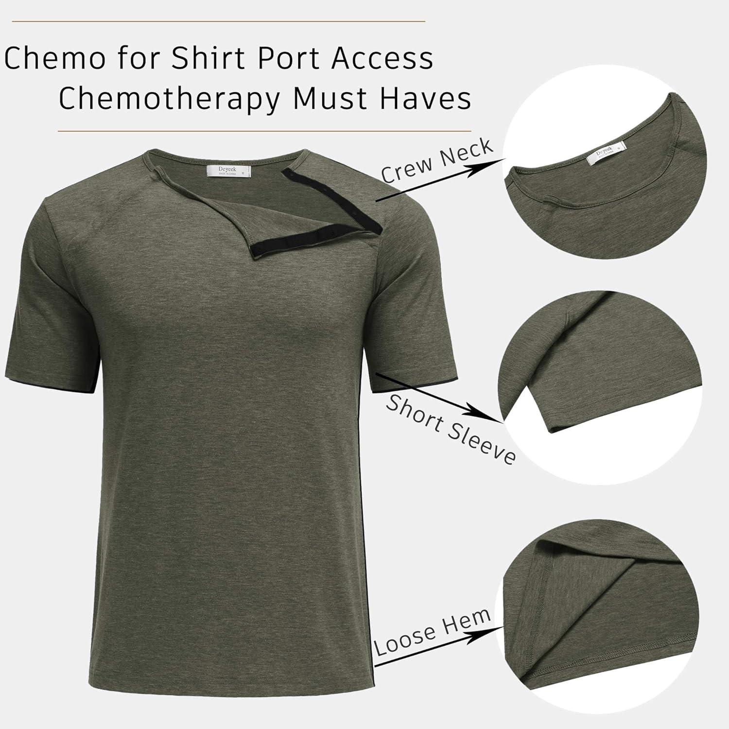 imageDyeek Chemo for Shirt Port Access Chemotherapy Must Haves Tear Away Side Snap Short Sleeve Post Shoulder Surgery ShirtsDark Green