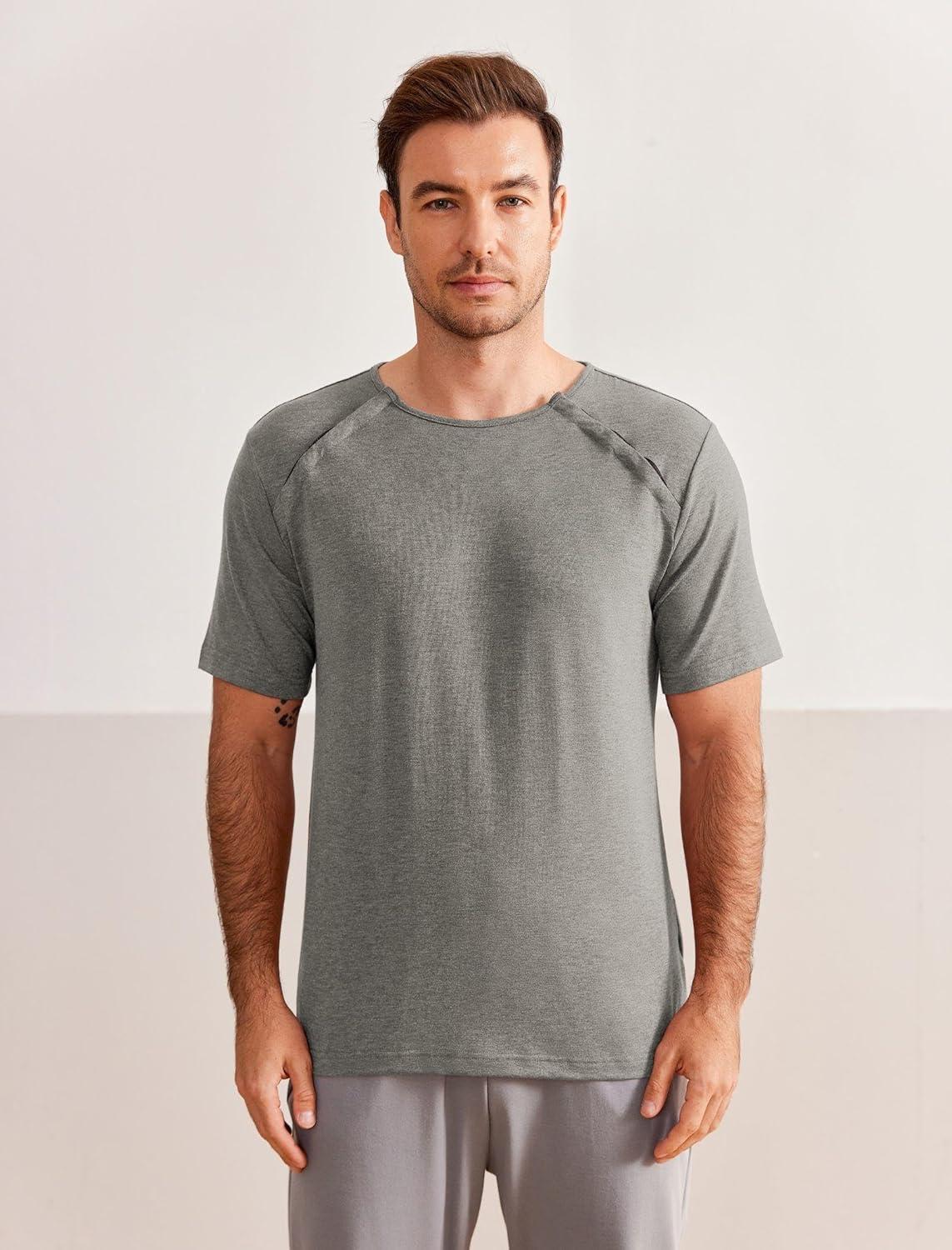 imageDyeek Chemo for Shirt Port Access Chemotherapy Must Haves Tear Away Side Snap Short Sleeve Post Shoulder Surgery ShirtsLight Gray