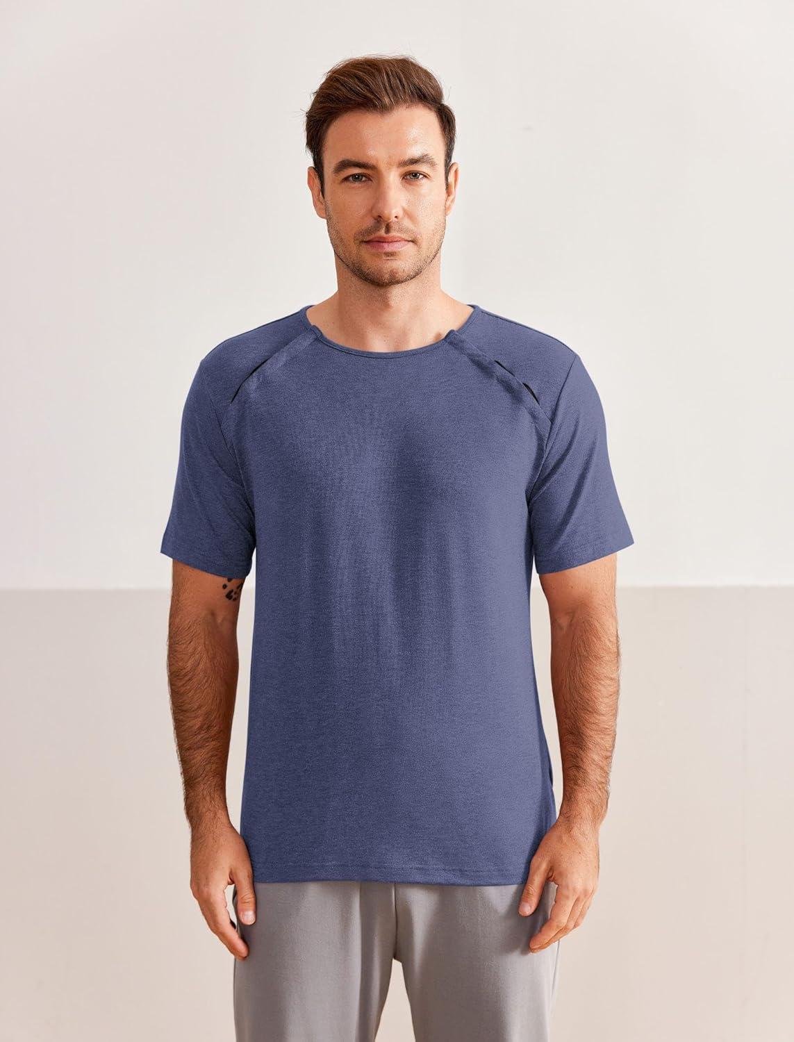 imageDyeek Chemo for Shirt Port Access Chemotherapy Must Haves Tear Away Side Snap Short Sleeve Post Shoulder Surgery ShirtsNavy Blue