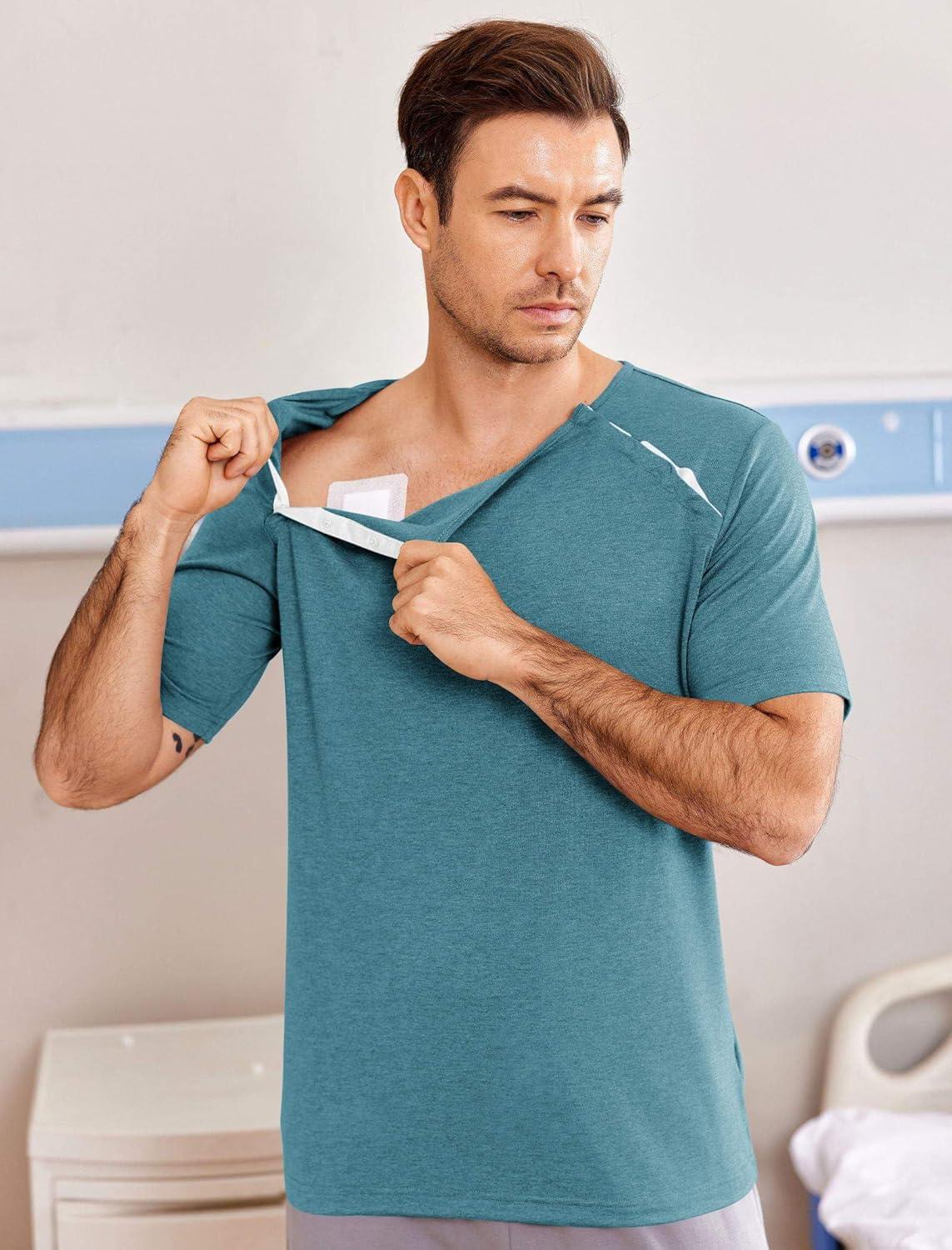 imageDyeek Chemo for Shirt Port Access Chemotherapy Must Haves Tear Away Side Snap Short Sleeve Post Shoulder Surgery ShirtsPeacock Blue