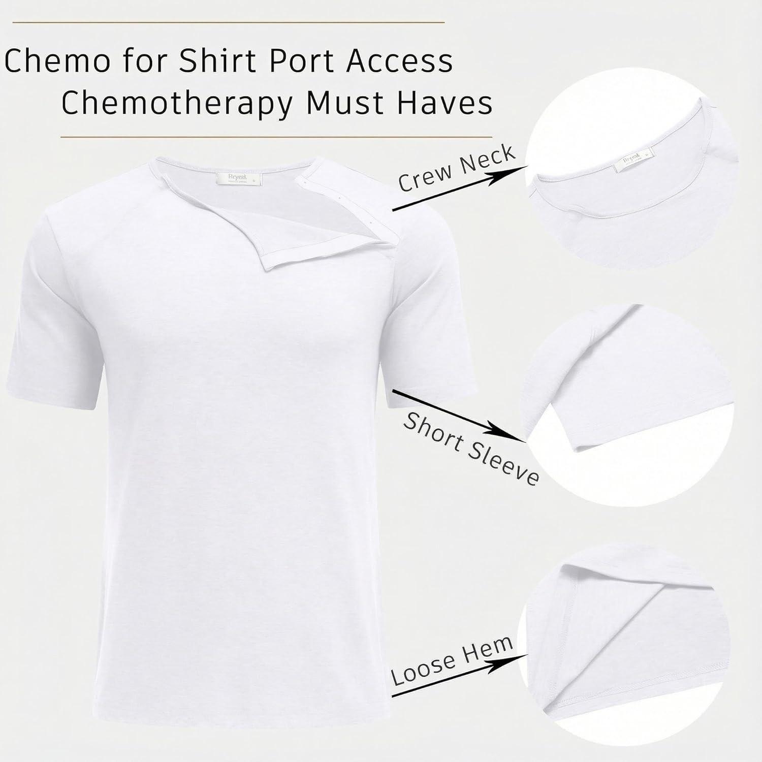 imageDyeek Chemo for Shirt Port Access Chemotherapy Must Haves Tear Away Side Snap Short Sleeve Post Shoulder Surgery ShirtsWhite