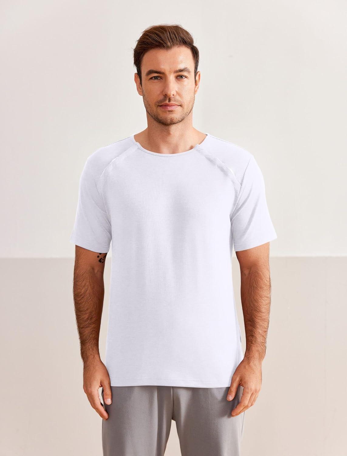 imageDyeek Chemo for Shirt Port Access Chemotherapy Must Haves Tear Away Side Snap Short Sleeve Post Shoulder Surgery ShirtsWhite