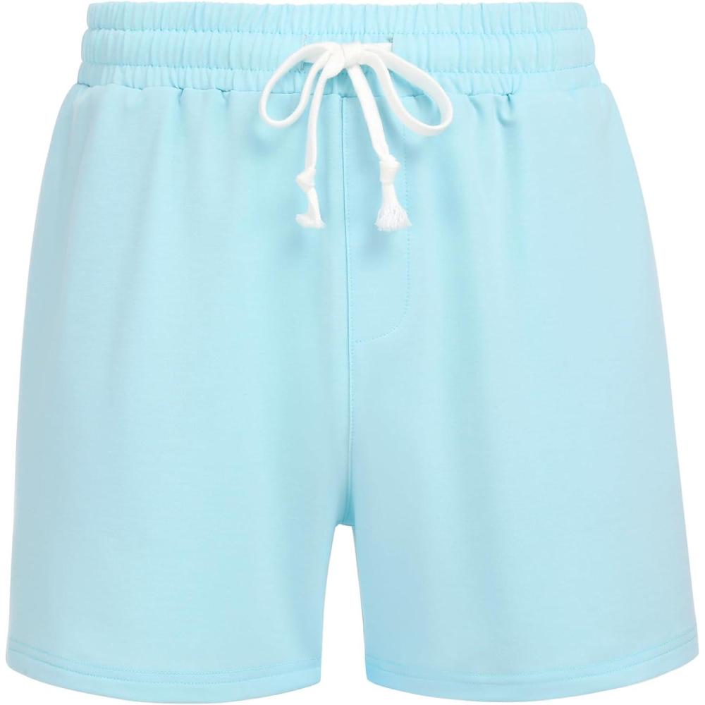 imageDeyeek 55 Inch Mens Pajama Shorts Sleep Cotton Lounge PJ Lightweight Elastic Waist Drawstring Nightwear Bottom with PocketsLight Blue
