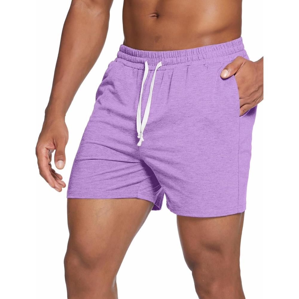 imageDeyeek 55 Inch Mens Pajama Shorts Sleep Cotton Lounge PJ Lightweight Elastic Waist Drawstring Nightwear Bottom with PocketsLilac