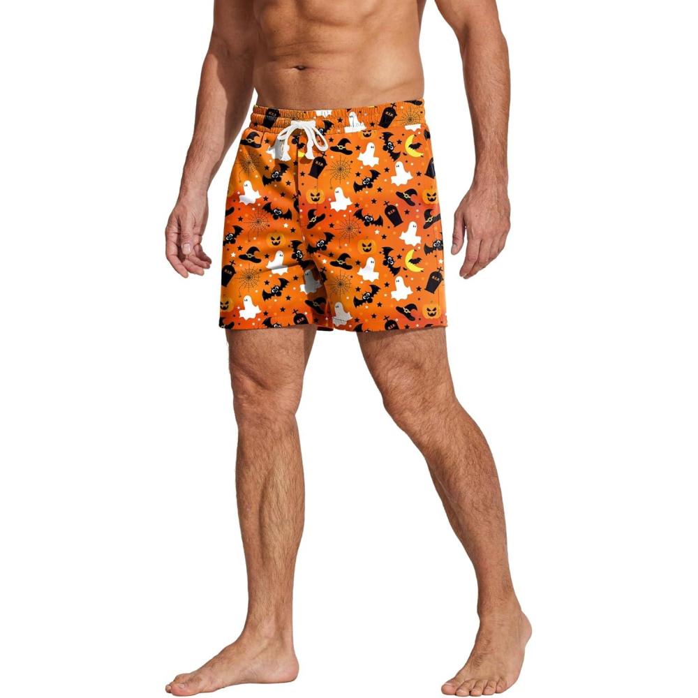imageDeyeek 55 Inch Mens Pajama Shorts Sleep Cotton Lounge PJ Lightweight Elastic Waist Drawstring Nightwear Bottom with PocketsOrange