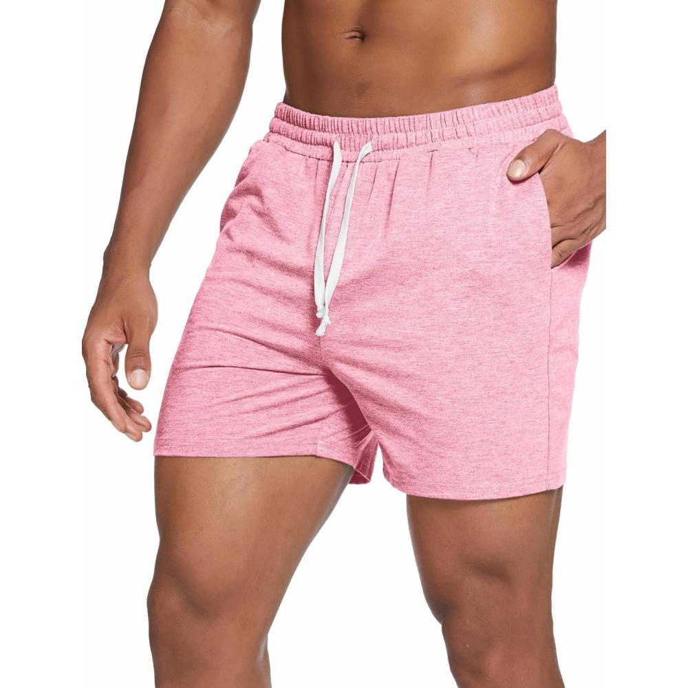 imageDeyeek 55 Inch Mens Pajama Shorts Sleep Cotton Lounge PJ Lightweight Elastic Waist Drawstring Nightwear Bottom with PocketsPink