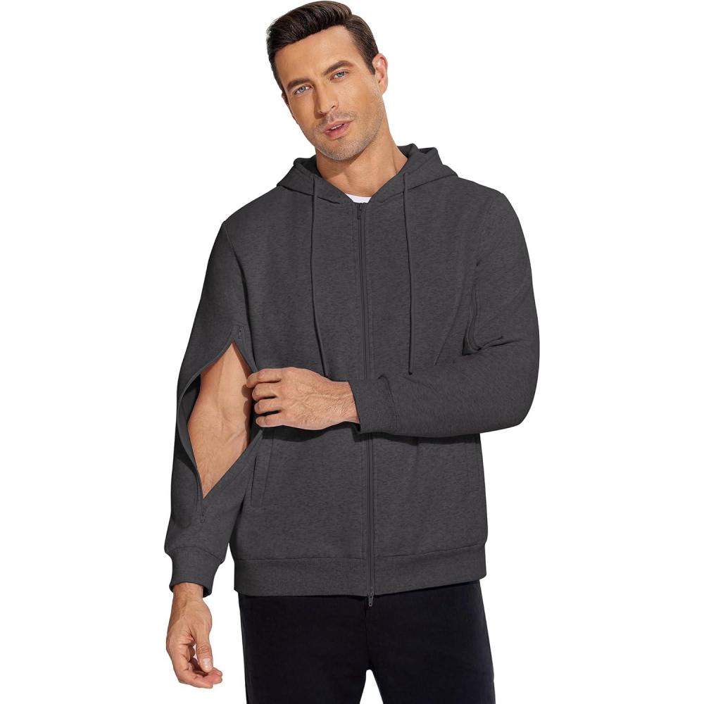 imageDeyeek Dialysis Sweatshirts with Arm Zipper Jacket FullZip Hemodialysis Cotton Warm Heavyweight SweatshirtDark Grey