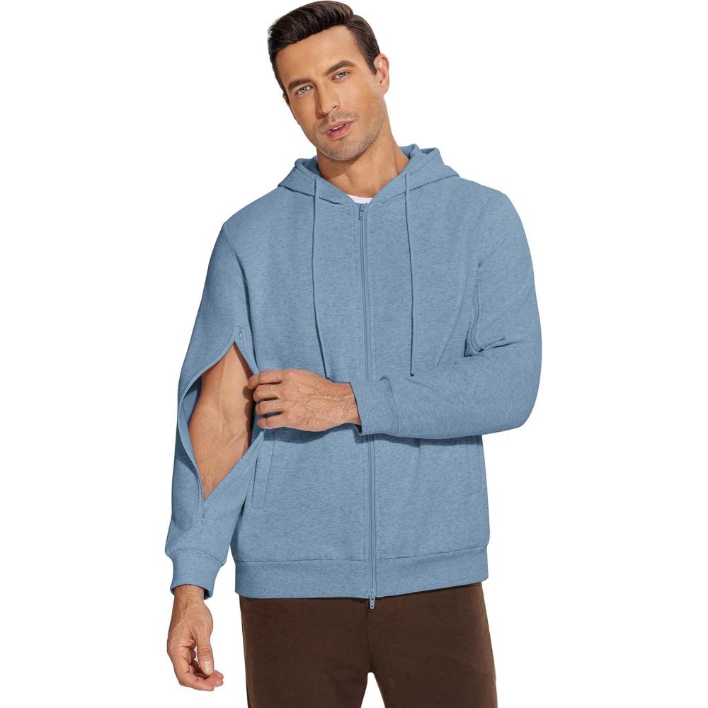 imageDeyeek Dialysis Sweatshirts with Arm Zipper Jacket FullZip Hemodialysis Cotton Warm Heavyweight SweatshirtGray Blue