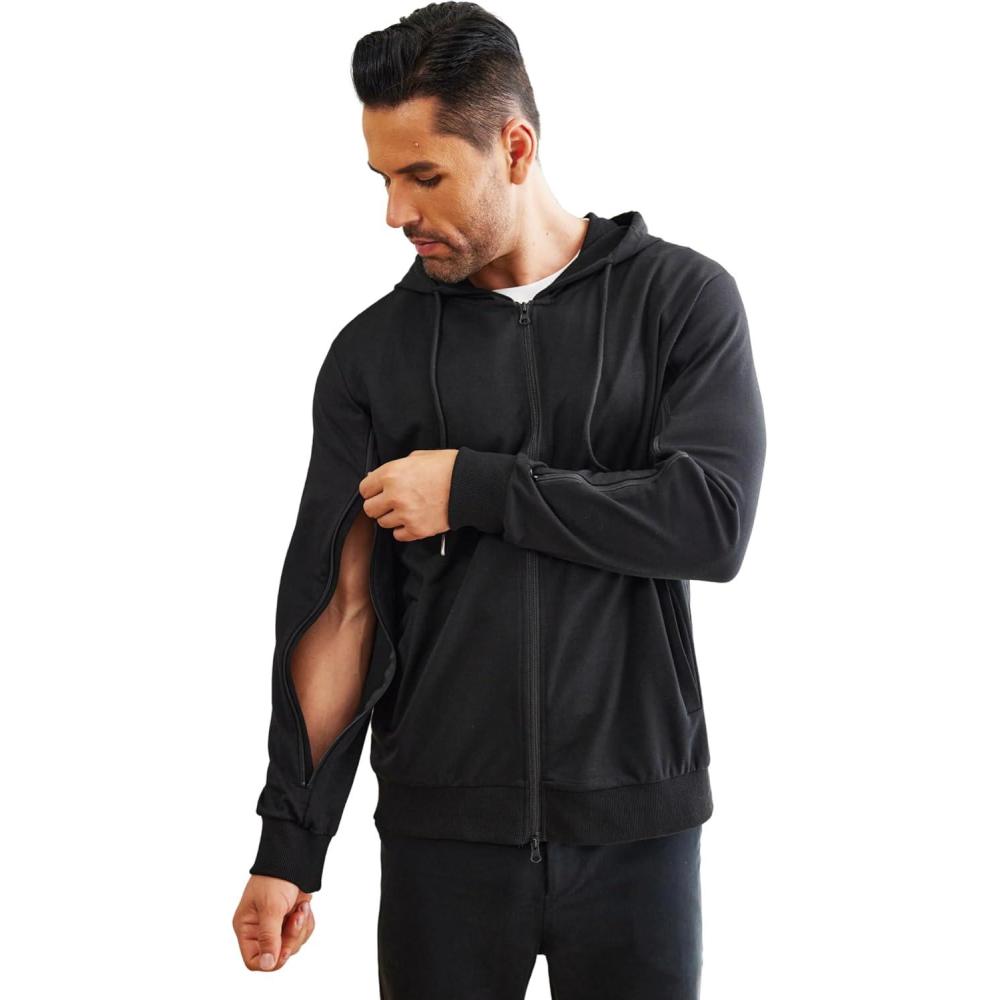 imageDeyeek Dialysis Sweatshirts with Arm Zipper Jacket FullZip Lightweight Hemodialysis Cotton Jacket with PocketsBlack