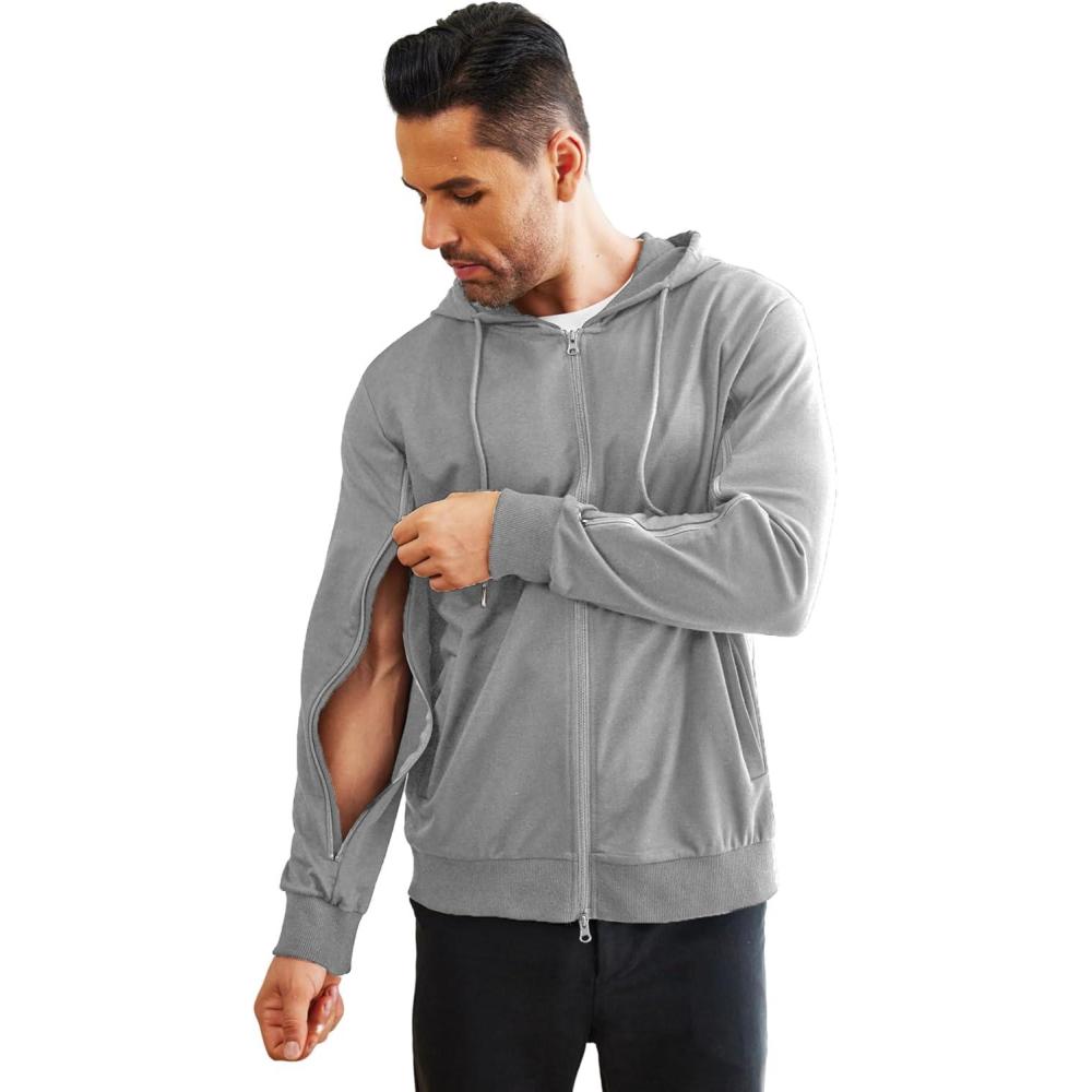 imageDeyeek Dialysis Sweatshirts with Arm Zipper Jacket FullZip Lightweight Hemodialysis Cotton Jacket with PocketsGrey