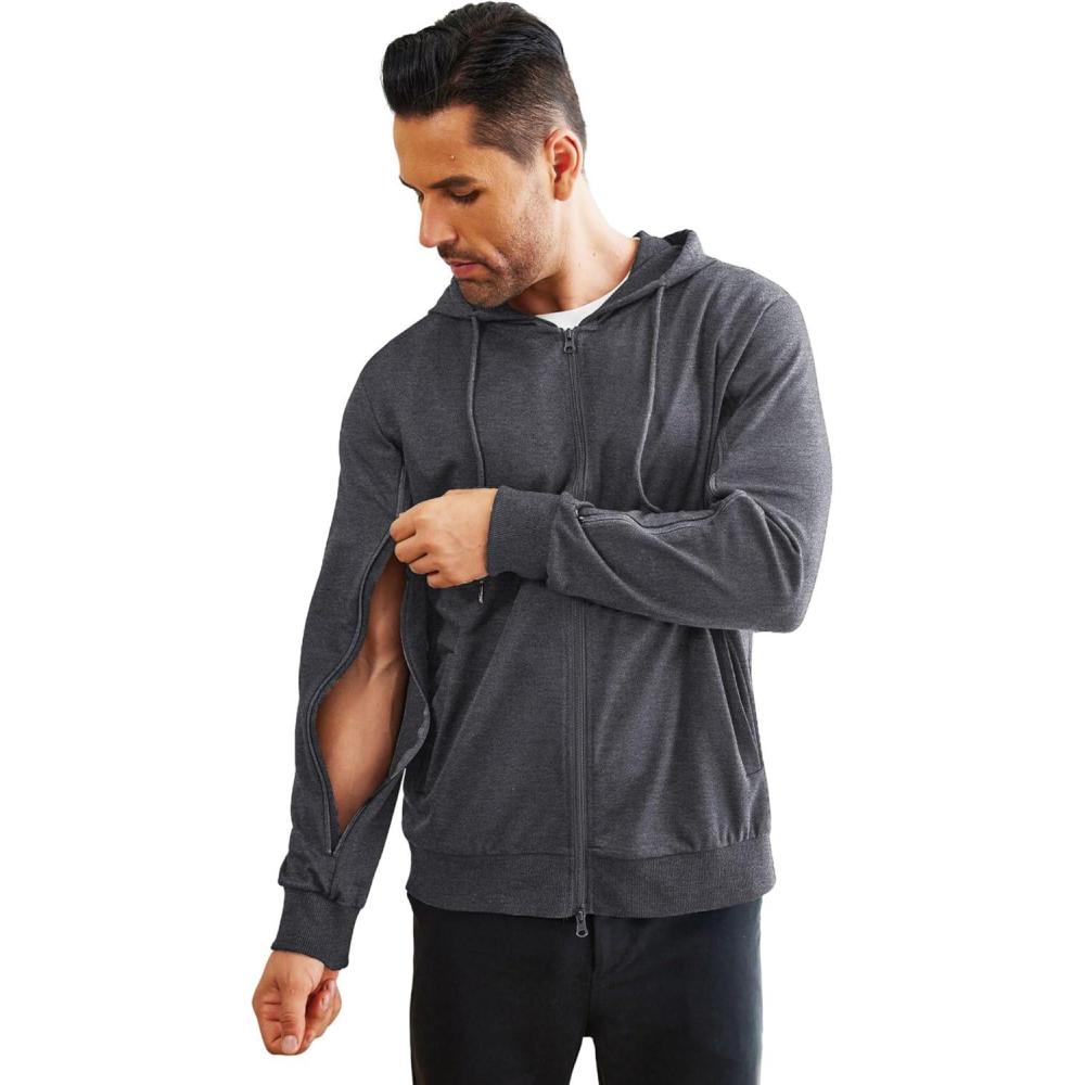 imageDeyeek Dialysis Sweatshirts with Arm Zipper Jacket FullZip Lightweight Hemodialysis Cotton Jacket with PocketsMedium Gray