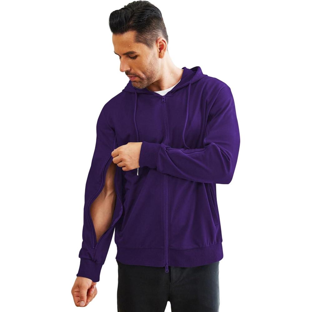 imageDeyeek Dialysis Sweatshirts with Arm Zipper Jacket FullZip Lightweight Hemodialysis Cotton Jacket with PocketsPurple