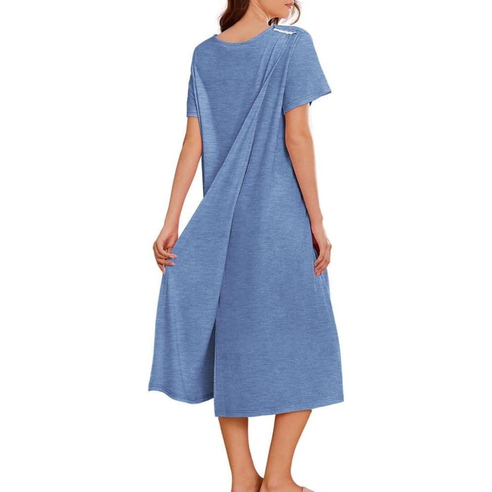 imageDeyeek Hospital Gowns for Women Labor Delivery Shoulder Surgery Dress Adaptive Clothing Night Robes for Elderly Plus SizeBlue