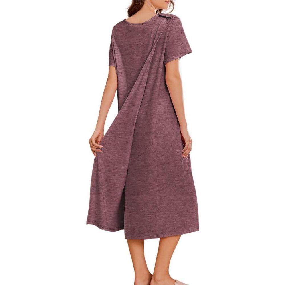 imageDeyeek Hospital Gowns for Women Labor Delivery Shoulder Surgery Dress Adaptive Clothing Night Robes for Elderly Plus SizeDark Red