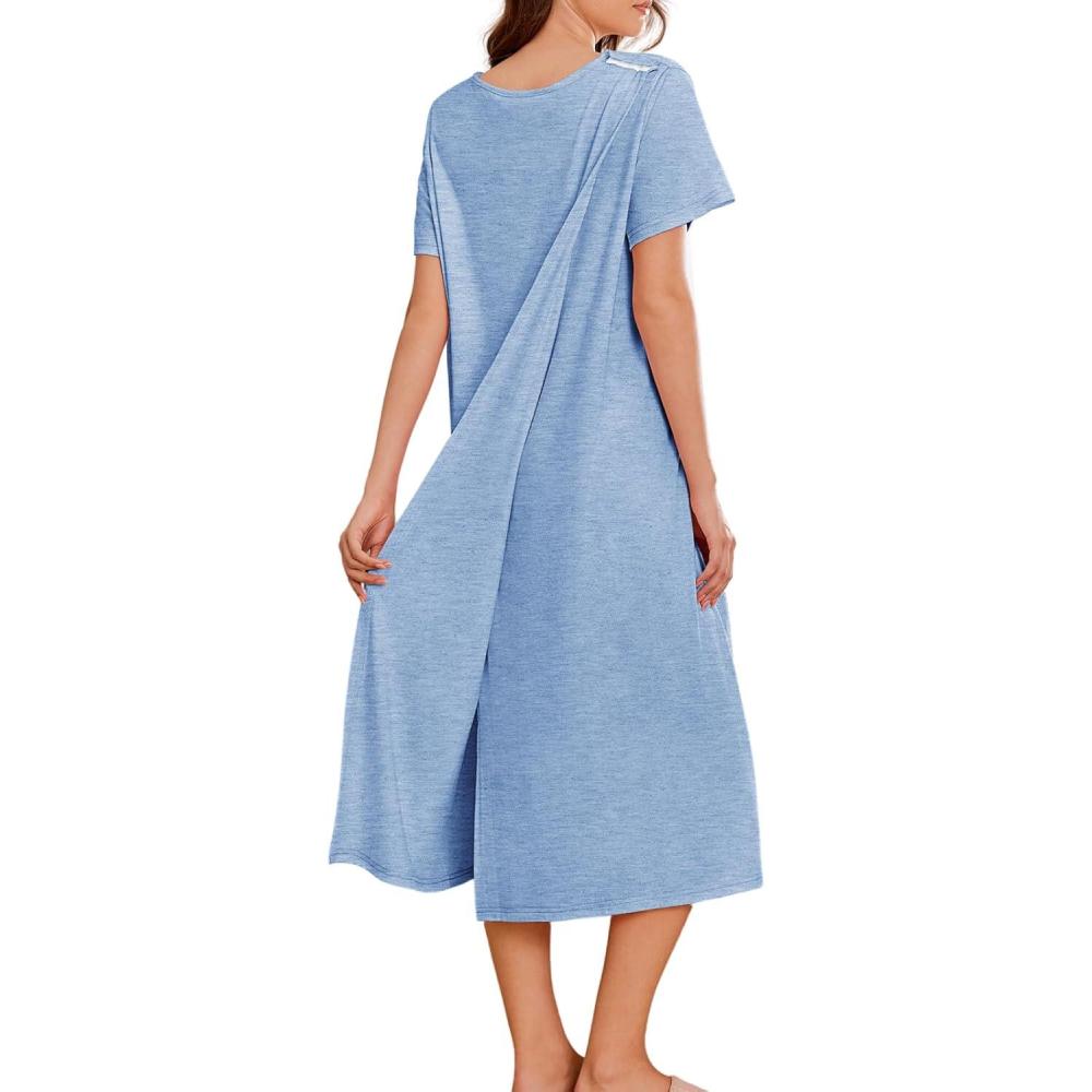 imageDeyeek Hospital Gowns for Women Labor Delivery Shoulder Surgery Dress Adaptive Clothing Night Robes for Elderly Plus SizeLight Blue