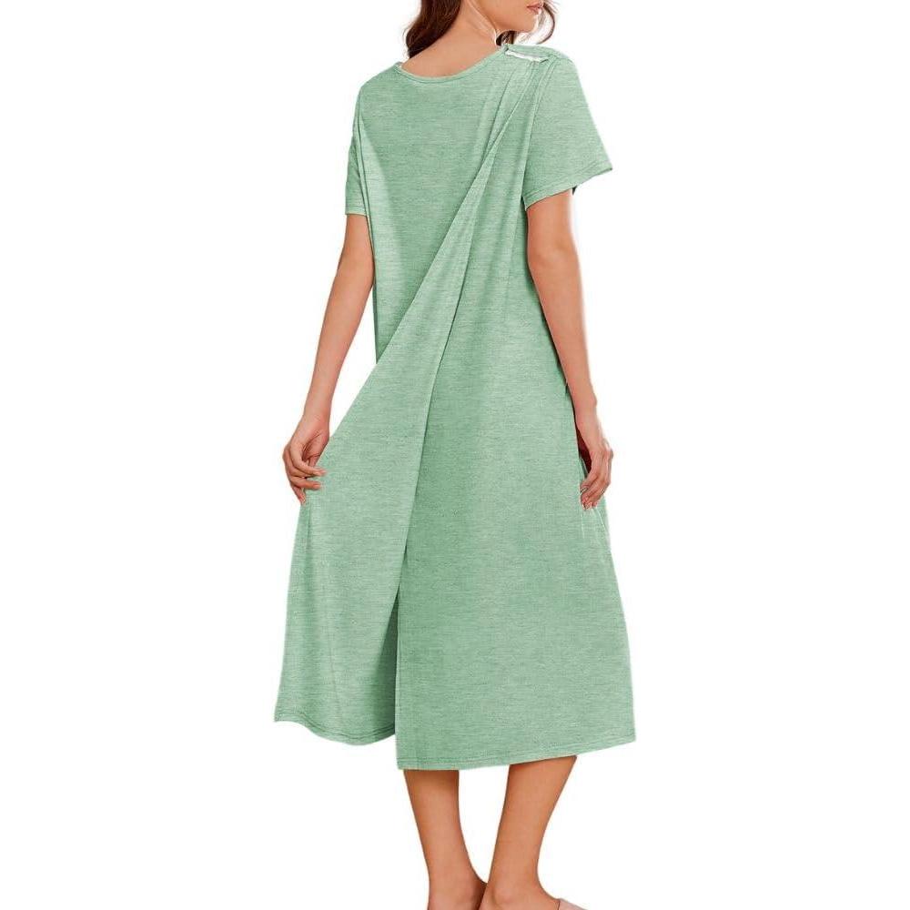 imageDeyeek Hospital Gowns for Women Labor Delivery Shoulder Surgery Dress Adaptive Clothing Night Robes for Elderly Plus SizeLight Green