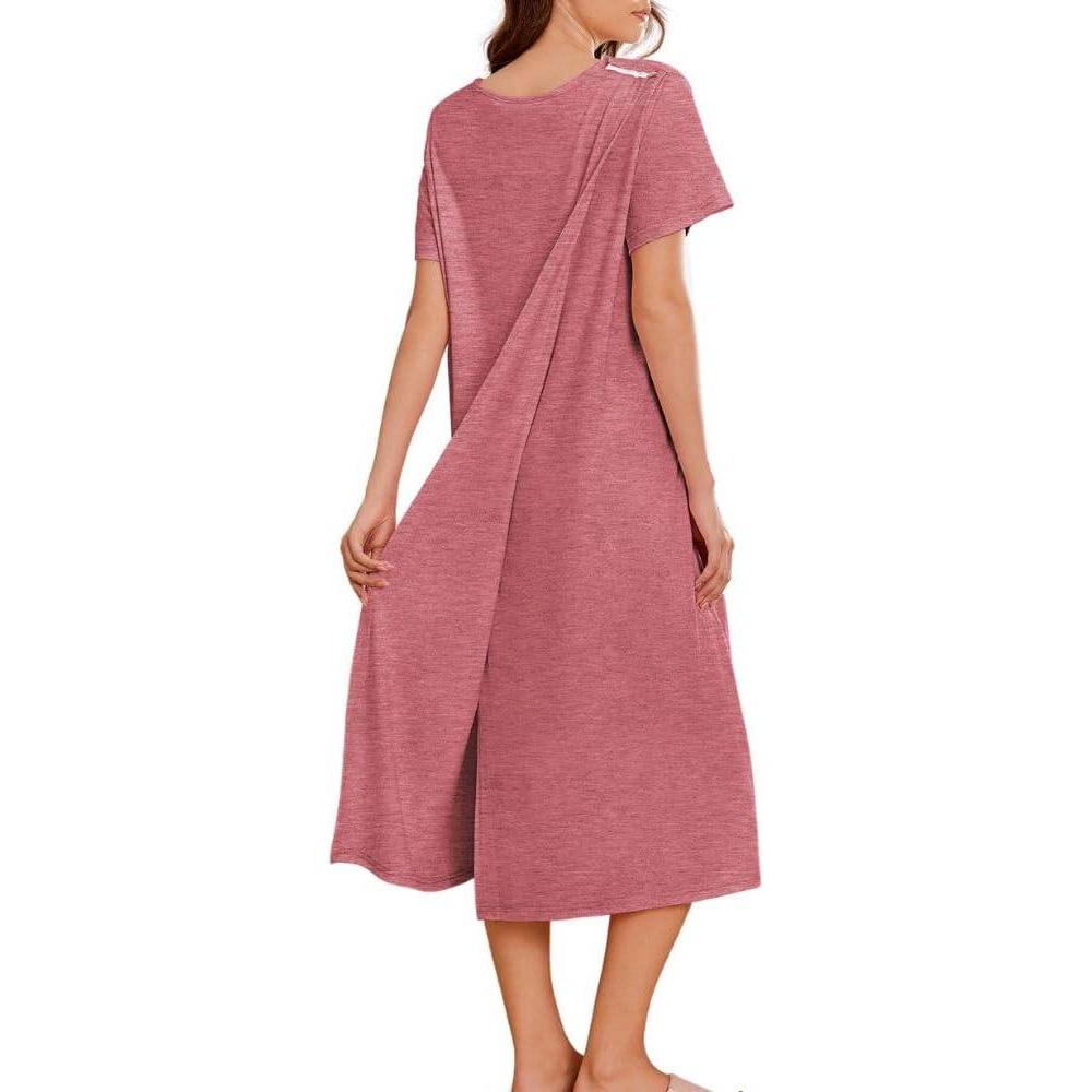 imageDeyeek Hospital Gowns for Women Labor Delivery Shoulder Surgery Dress Adaptive Clothing Night Robes for Elderly Plus SizeRose Red