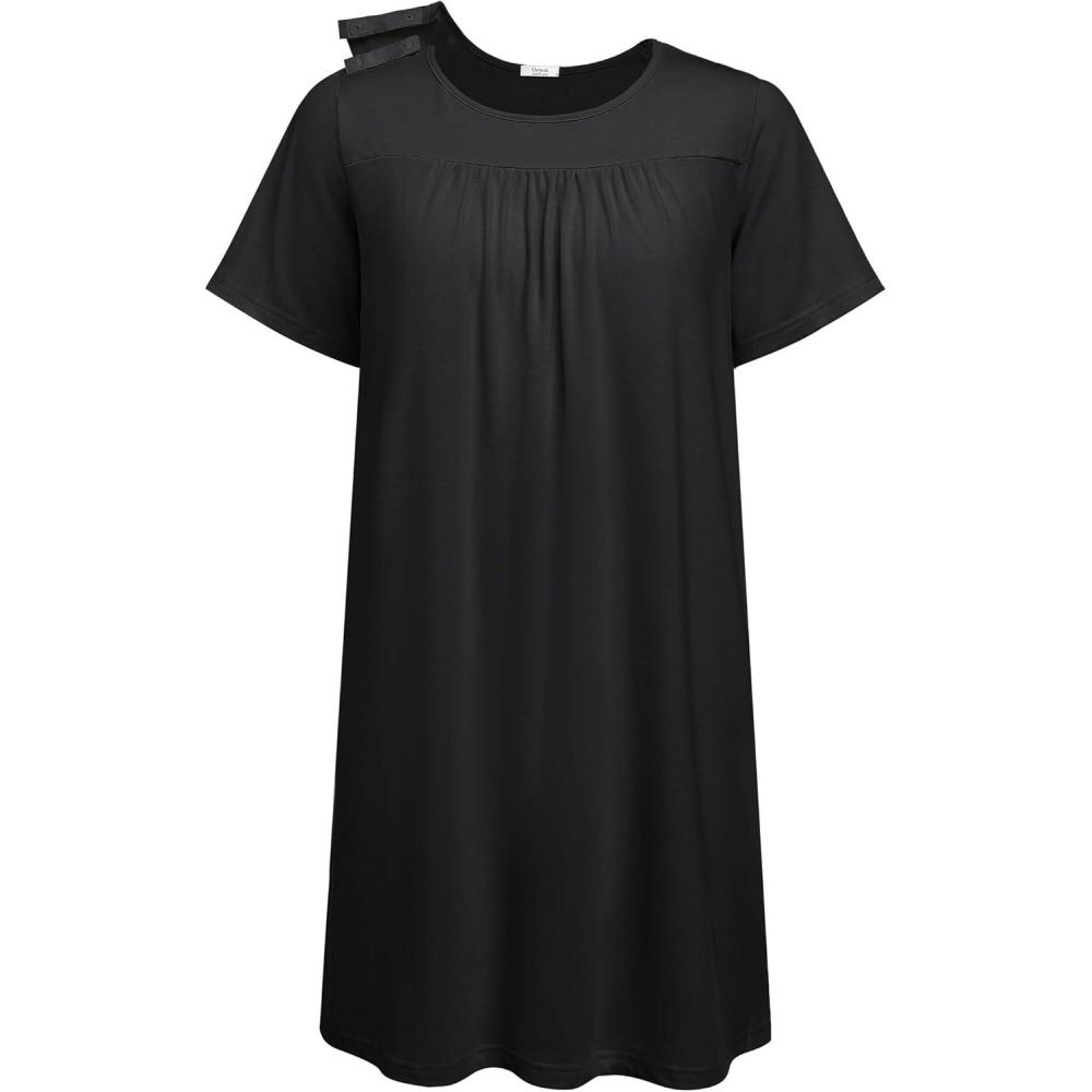imageDeyeek Hospital Gowns for Women Tear Away Snap Open Back Dress Post Shoulder Surgery Dresses Soft Adaptive Clothing NightgownBlack