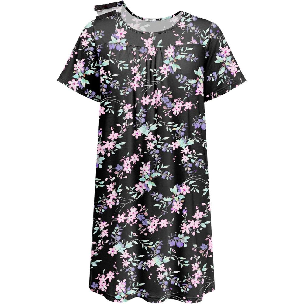 imageDeyeek Hospital Gowns for Women Tear Away Snap Open Back Dress Post Shoulder Surgery Dresses Soft Adaptive Clothing NightgownBlack Print