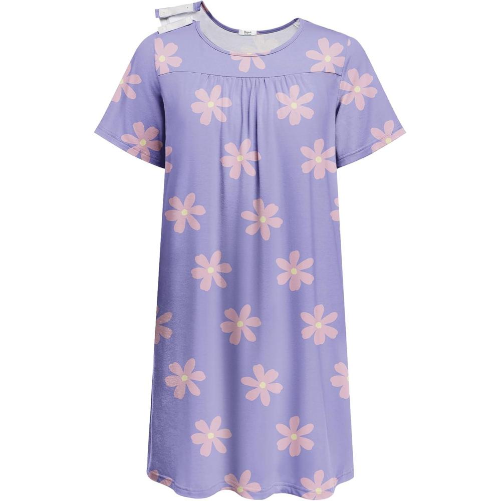 imageDeyeek Hospital Gowns for Women Tear Away Snap Open Back Dress Post Shoulder Surgery Dresses Soft Adaptive Clothing NightgownBlue Flower Print