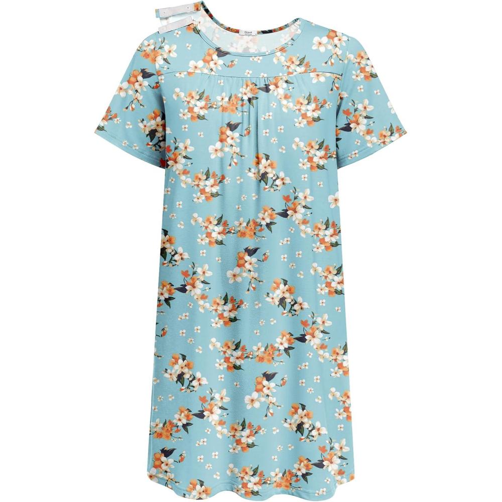 imageDeyeek Hospital Gowns for Women Tear Away Snap Open Back Dress Post Shoulder Surgery Dresses Soft Adaptive Clothing NightgownBlue Green Print