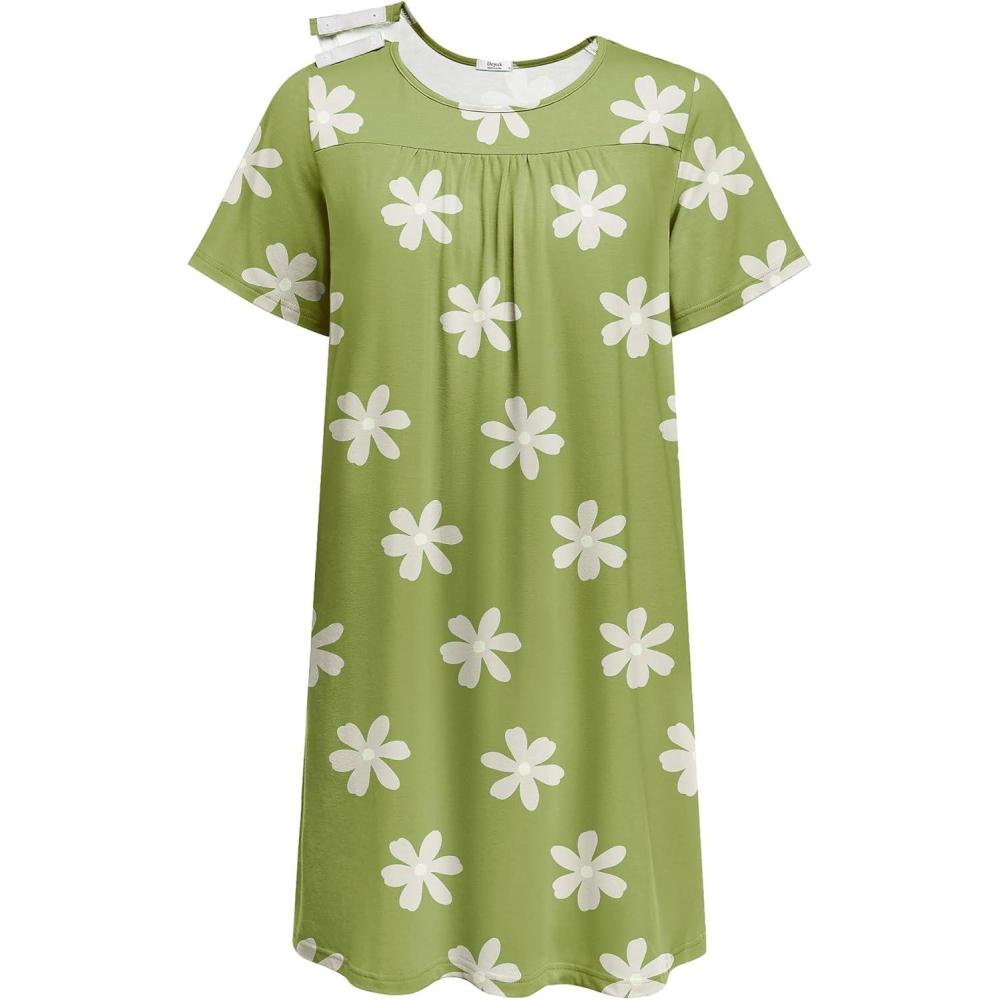 imageDeyeek Hospital Gowns for Women Tear Away Snap Open Back Dress Post Shoulder Surgery Dresses Soft Adaptive Clothing NightgownGreen Print