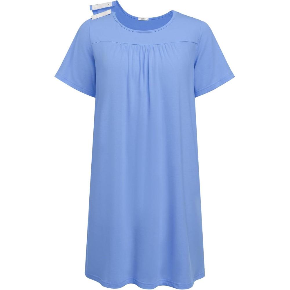 imageDeyeek Hospital Gowns for Women Tear Away Snap Open Back Dress Post Shoulder Surgery Dresses Soft Adaptive Clothing NightgownLight Blue
