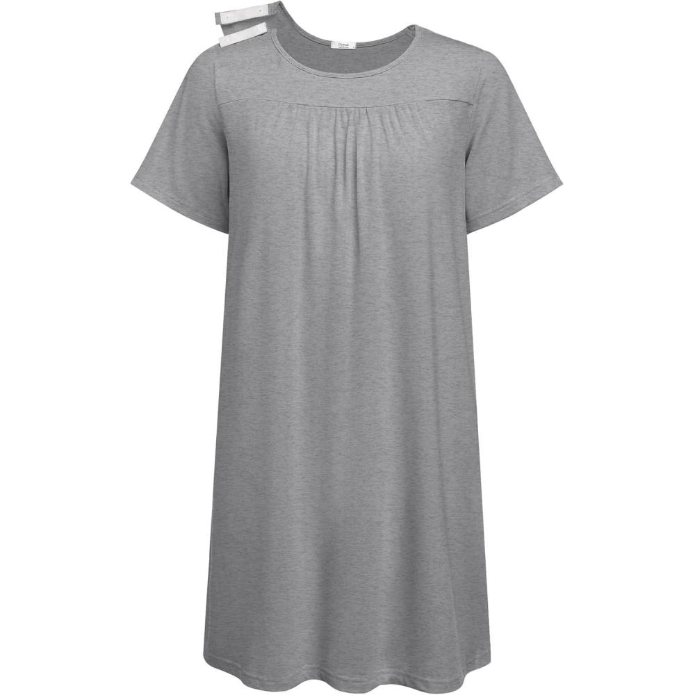 imageDeyeek Hospital Gowns for Women Tear Away Snap Open Back Dress Post Shoulder Surgery Dresses Soft Adaptive Clothing NightgownLight Grey