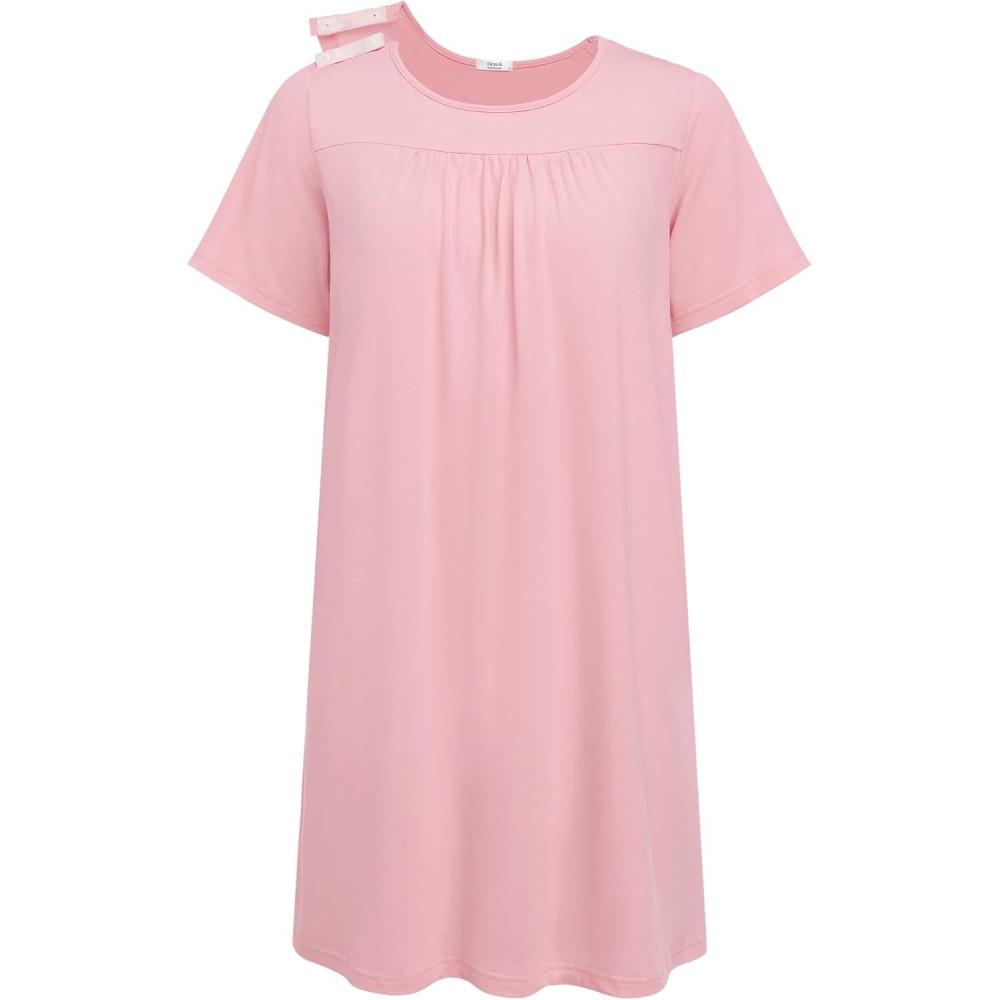 imageDeyeek Hospital Gowns for Women Tear Away Snap Open Back Dress Post Shoulder Surgery Dresses Soft Adaptive Clothing NightgownPink