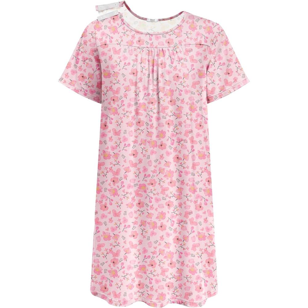 imageDeyeek Hospital Gowns for Women Tear Away Snap Open Back Dress Post Shoulder Surgery Dresses Soft Adaptive Clothing NightgownPink Print