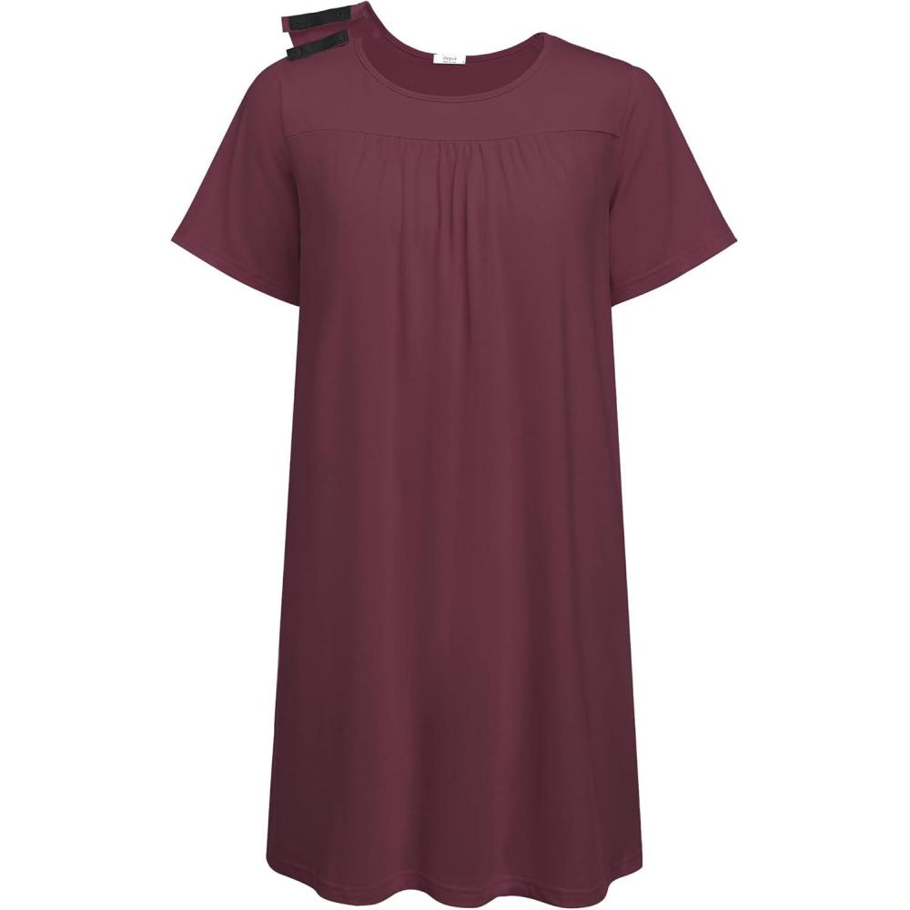imageDeyeek Hospital Gowns for Women Tear Away Snap Open Back Dress Post Shoulder Surgery Dresses Soft Adaptive Clothing NightgownRed