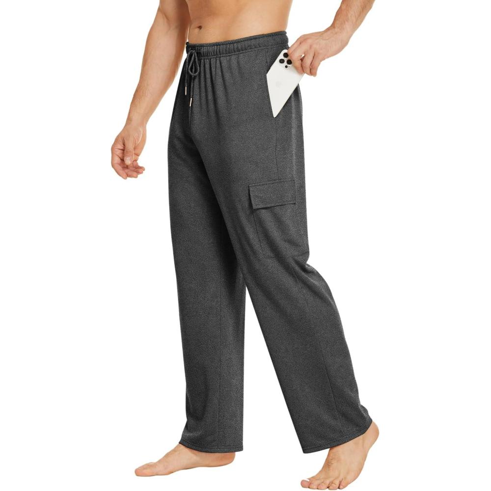 imageDeyeek Mens Cargo Sweatpants Open Bottom Baggy Sweat Pants for Mens Straight Leg Gym Cargo Sweats Lounge Pants with PocketsCharcoal