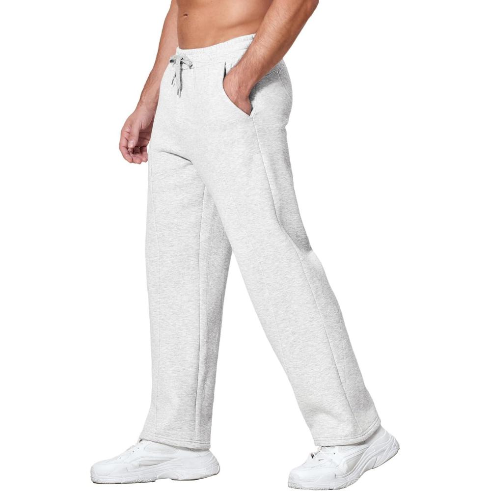 imageDeyeek Mens Fleece Lined Sweatpants Open Bottom Straight Leg Sweat Pants for Mens Loose Fit Joggers Sweatpants with PocketsLight Grey