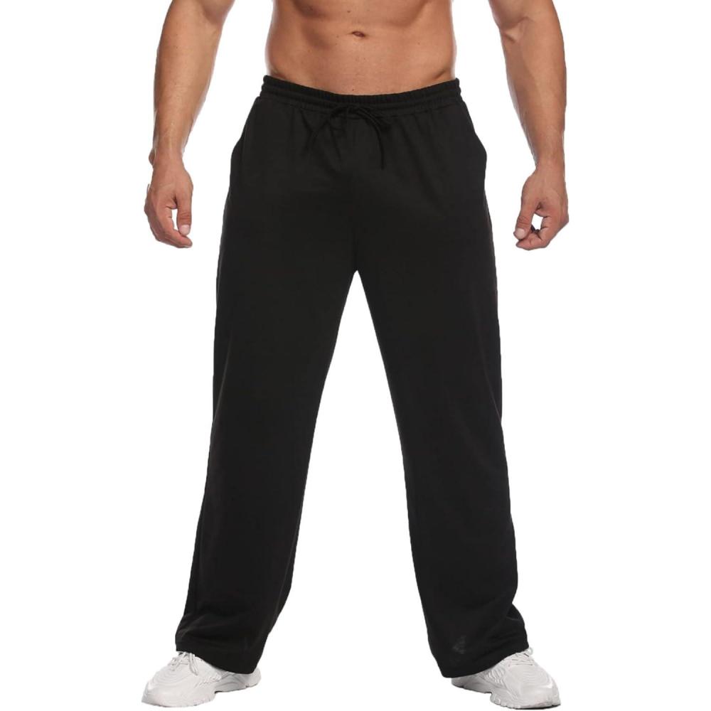 imageDeyeek Mens Lightweight Sweatpants Open Bottom Sweat Pants for Men Straight Leg Gym Sweatpants Lounge Pants with PocketsBlack