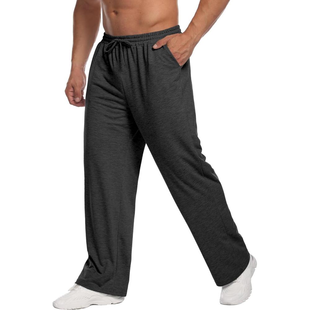 imageDeyeek Mens Lightweight Sweatpants Open Bottom Sweat Pants for Men Straight Leg Gym Sweatpants Lounge Pants with PocketsCharcoal