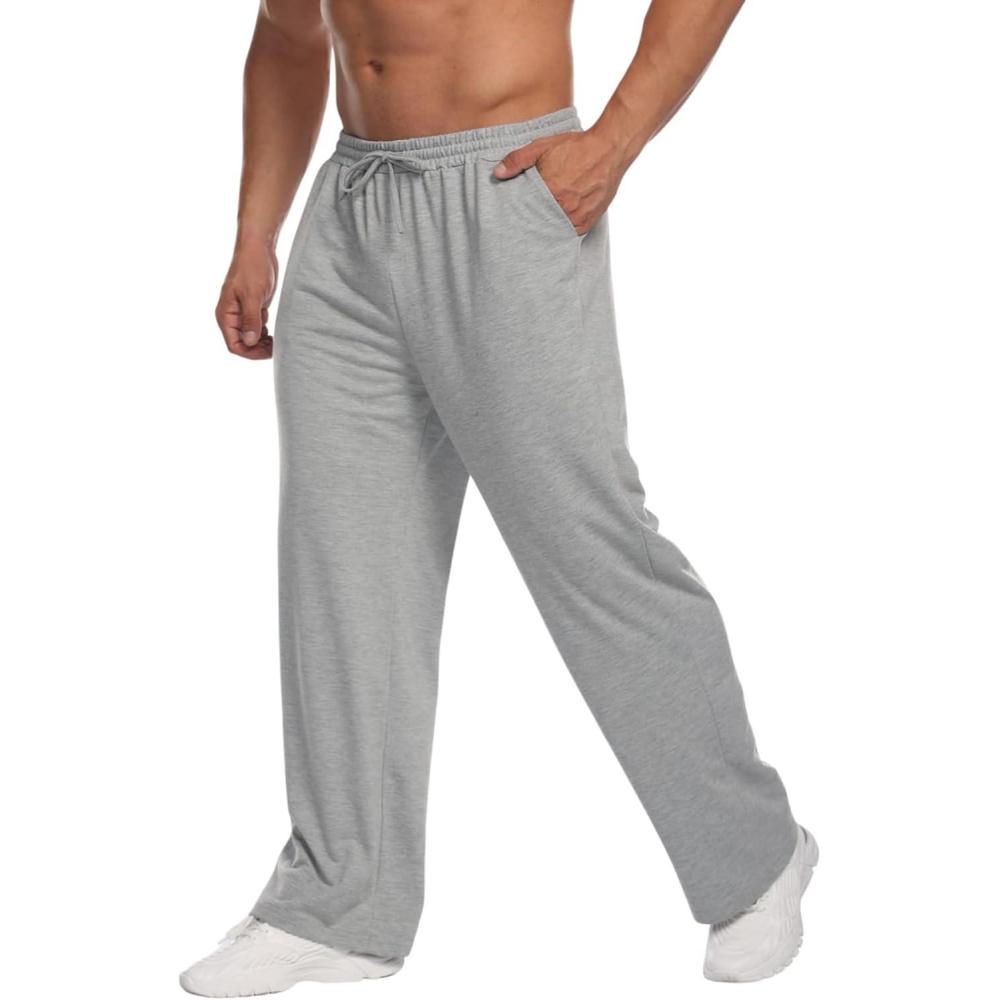 imageDeyeek Mens Lightweight Sweatpants Open Bottom Sweat Pants for Men Straight Leg Gym Sweatpants Lounge Pants with PocketsGrey