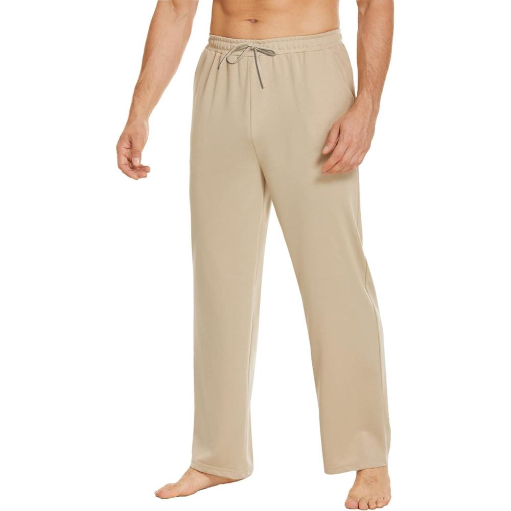 imageDeyeek Mens Lightweight Sweatpants Open Bottom Sweat Pants for Men Straight Leg Gym Sweatpants Lounge Pants with PocketsKhaki
