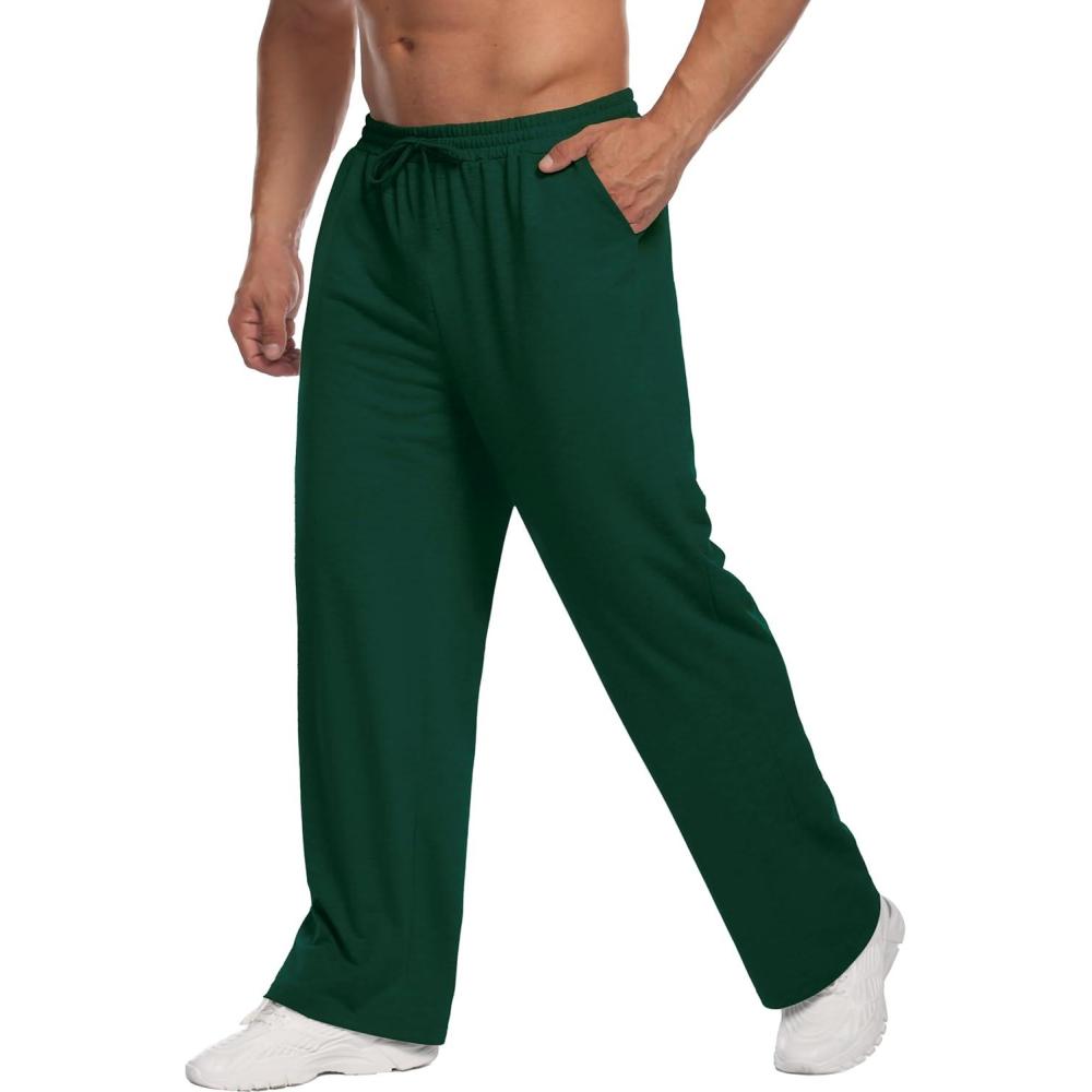 imageDeyeek Mens Lightweight Sweatpants Open Bottom Sweat Pants for Men Straight Leg Gym Sweatpants Lounge Pants with PocketsLight Green