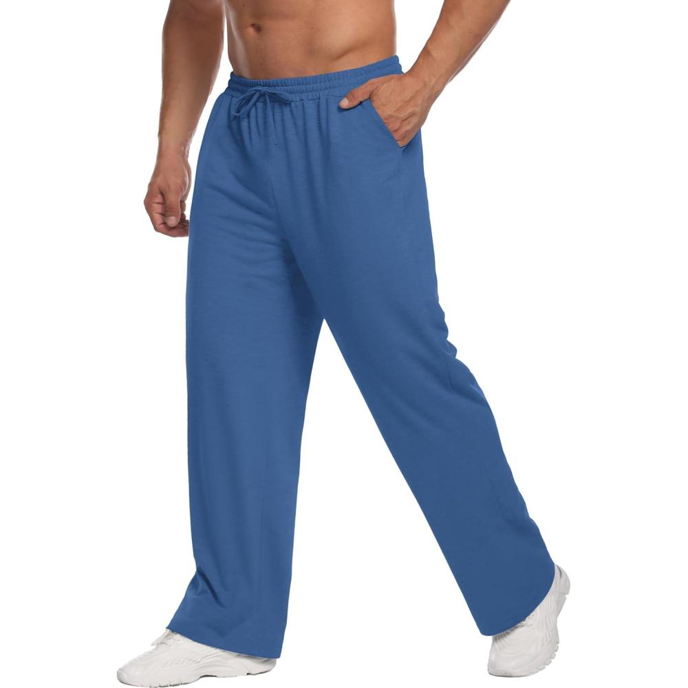 imageDeyeek Mens Lightweight Sweatpants Open Bottom Sweat Pants for Men Straight Leg Gym Sweatpants Lounge Pants with PocketsMarine Blue
