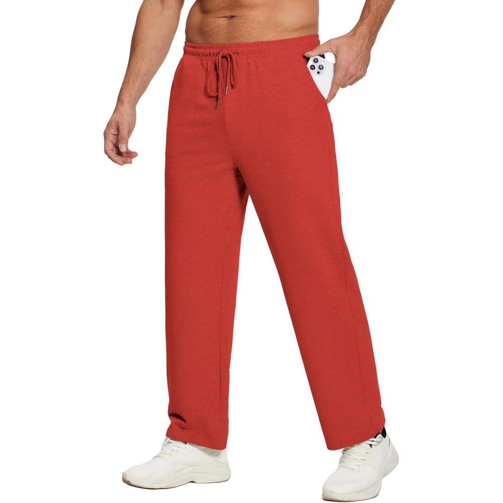 imageDeyeek Mens Lightweight Sweatpants Open Bottom Sweat Pants for Men Straight Leg Gym Sweatpants Lounge Pants with PocketsRed