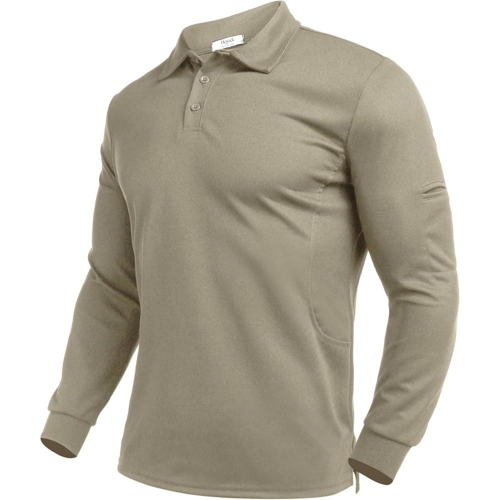 imageDeyeek Mens Polo Shirts Long Sleeve Golf Polo Shirts for Men Quick Dry UPF 50 Sun Protection Polos Casual Collared ShirtsKhaki