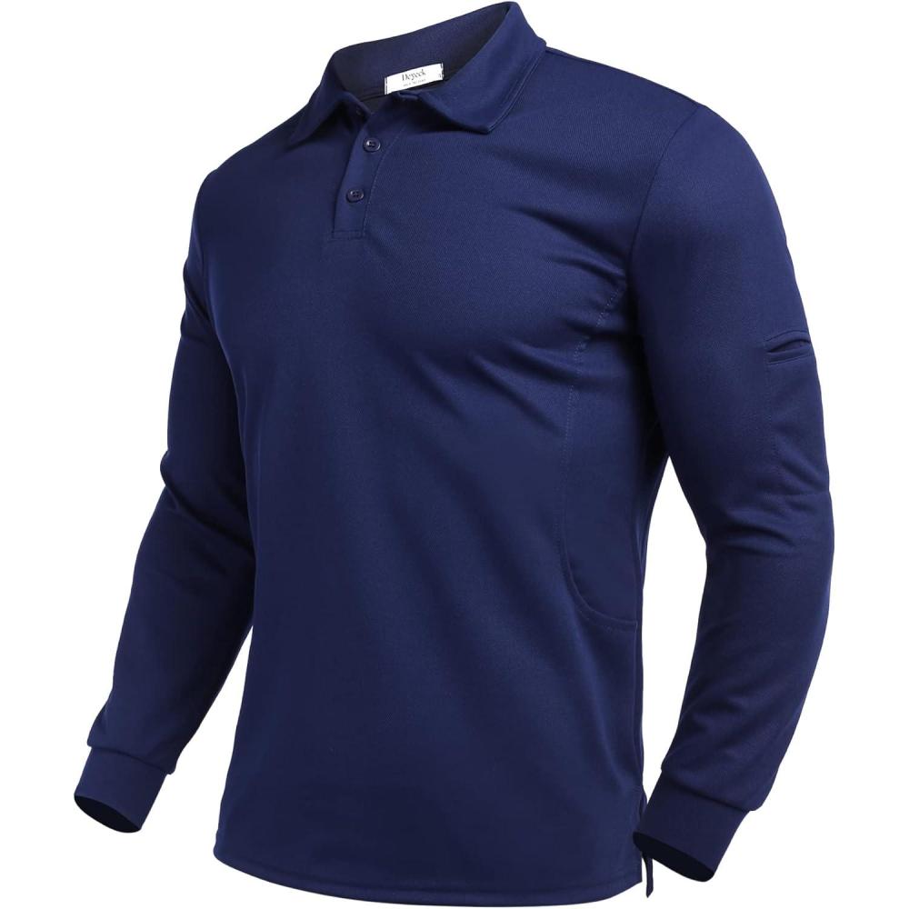 imageDeyeek Mens Polo Shirts Long Sleeve Golf Polo Shirts for Men Quick Dry UPF 50 Sun Protection Polos Casual Collared ShirtsNavy Blue