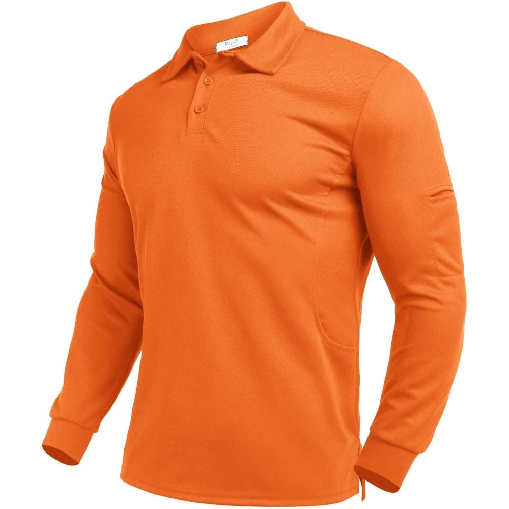 imageDeyeek Mens Polo Shirts Long Sleeve Golf Polo Shirts for Men Quick Dry UPF 50 Sun Protection Polos Casual Collared ShirtsOrange