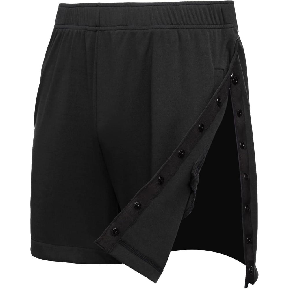 imageDeyeek Mens Snap Tear Away Athletic Shorts Breakaway Adaptive Post Hip Knee Surgery Recovery With PocketsBlack