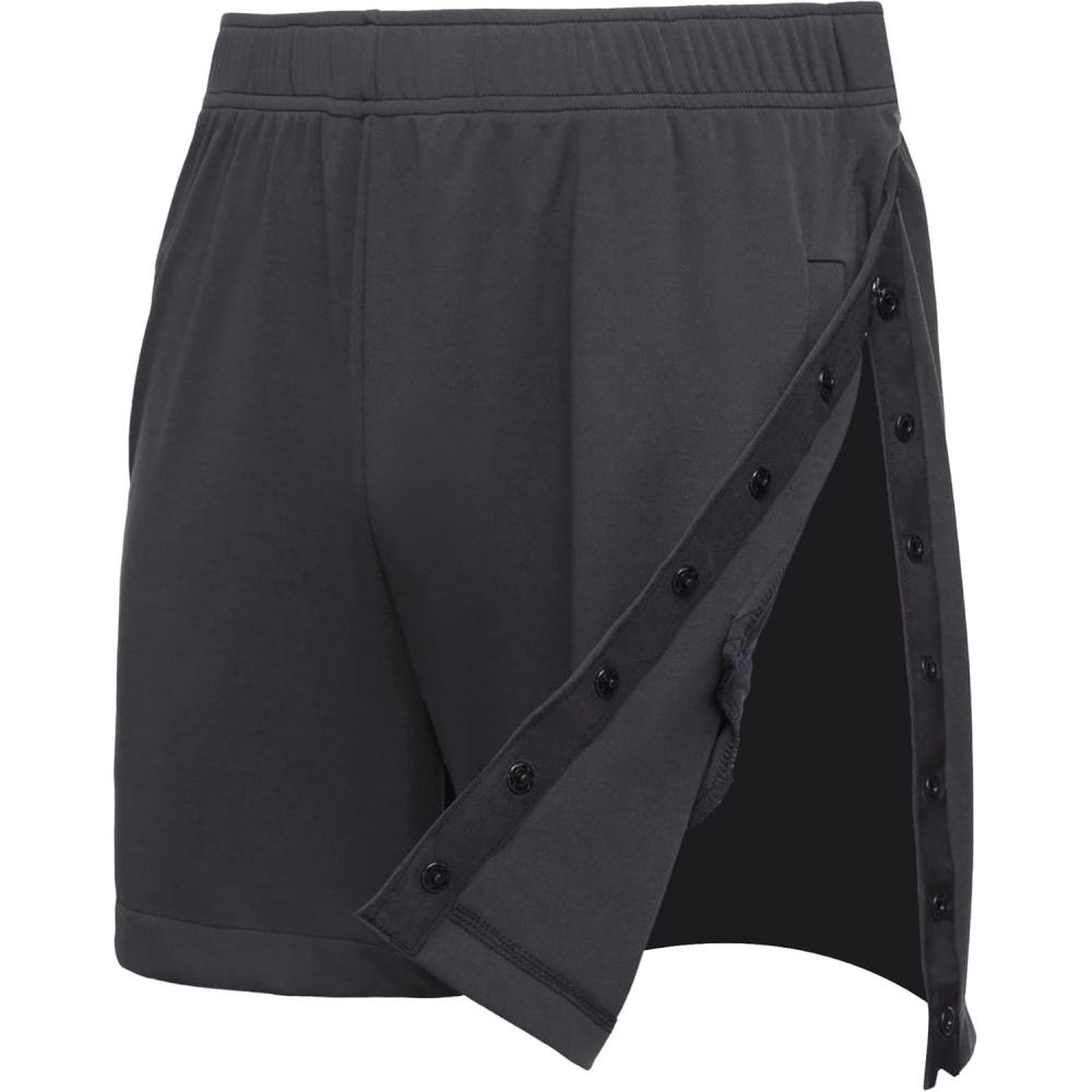 imageDeyeek Mens Snap Tear Away Athletic Shorts  Breakaway Adaptive Post Hip Knee Surgery Recovery With PocketsDark Grey