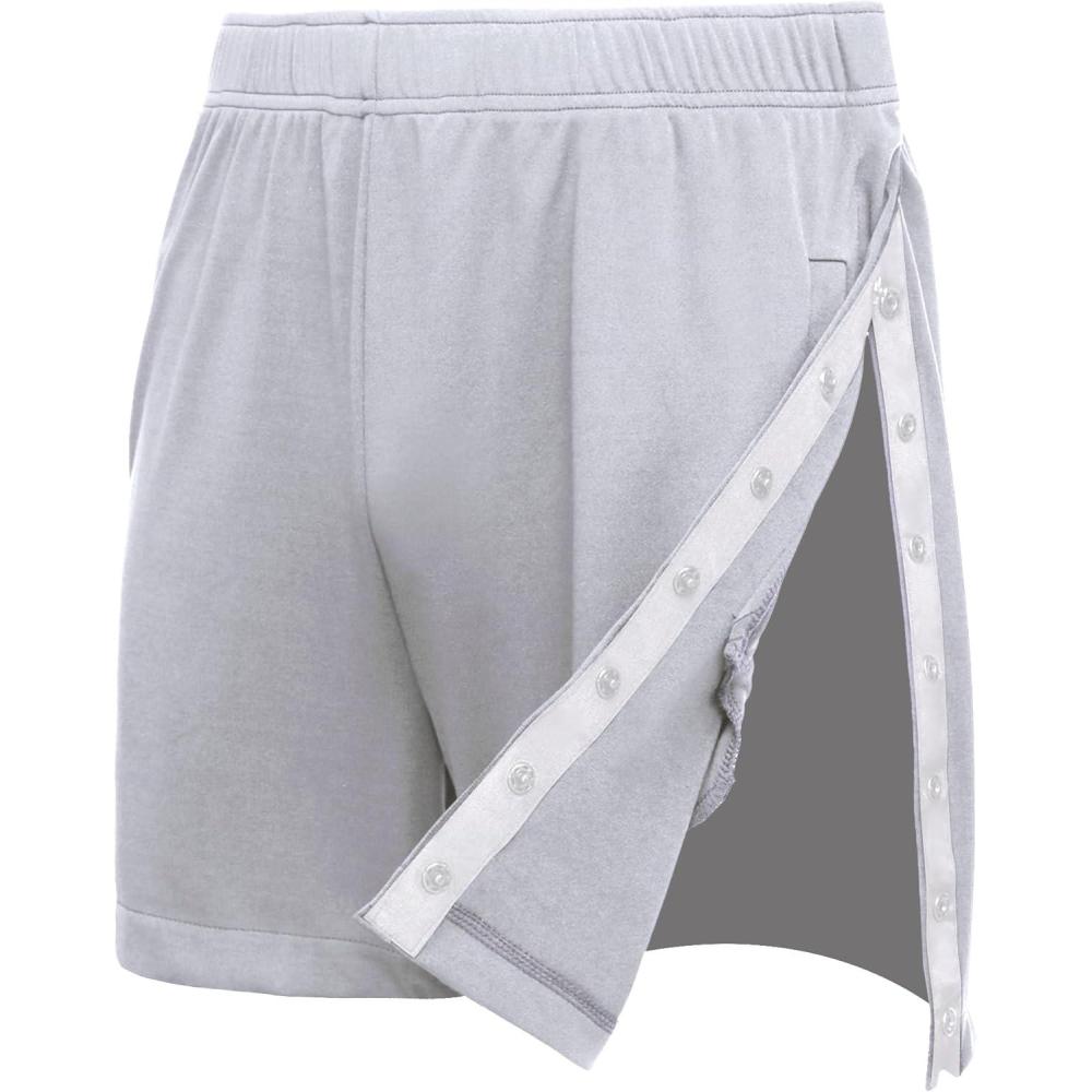 imageDeyeek Mens Snap Tear Away Athletic Shorts  Breakaway Adaptive Post Hip Knee Surgery Recovery With PocketsGrey