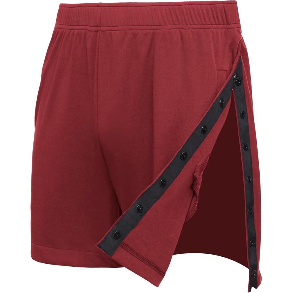 imageDeyeek Mens Snap Tear Away Athletic Shorts  Breakaway Adaptive Post Hip Knee Surgery Recovery With PocketsWine Red